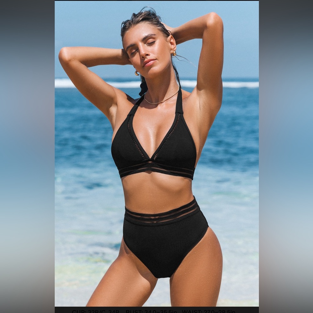 Cupshe Black Mesh Halter Bikini